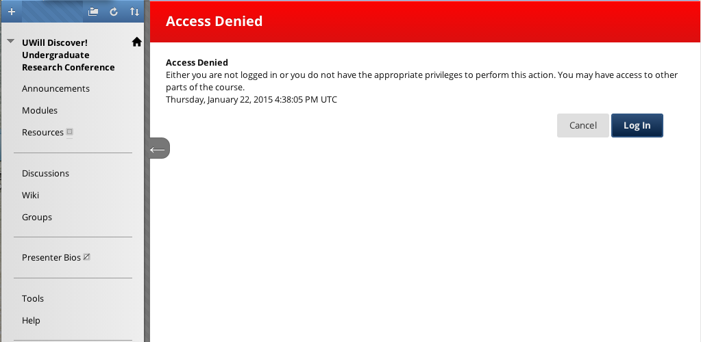 Access Denied message from Open Education system